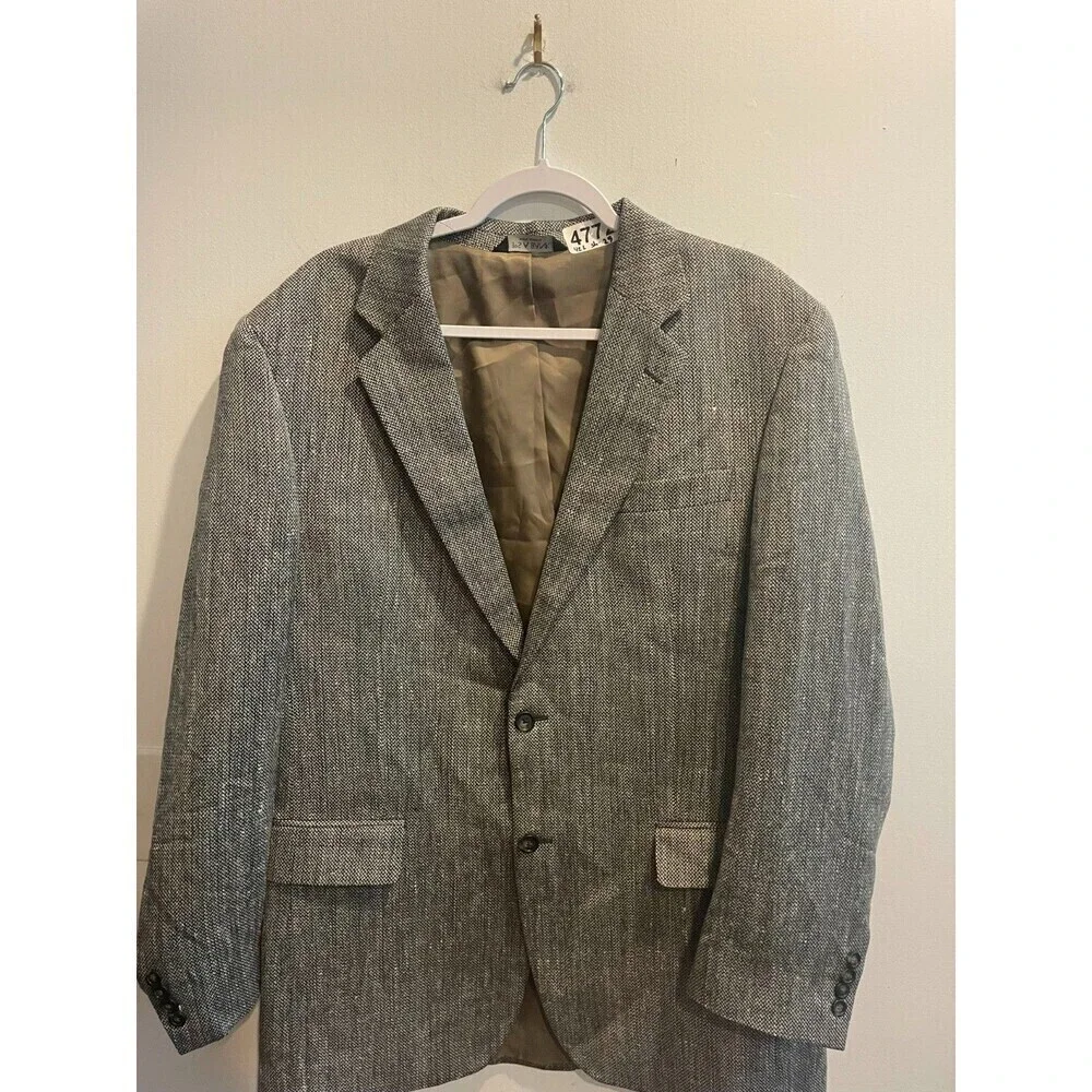 Jos. A. Bank Mens Silver Gray Blazer 42L Herringbone Single Breasted Long Sleeve